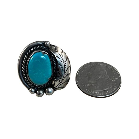 Vintage Turquoise Sterling Silver Native American Navajo Ring Sz 6.5 - Picture 4 of 9